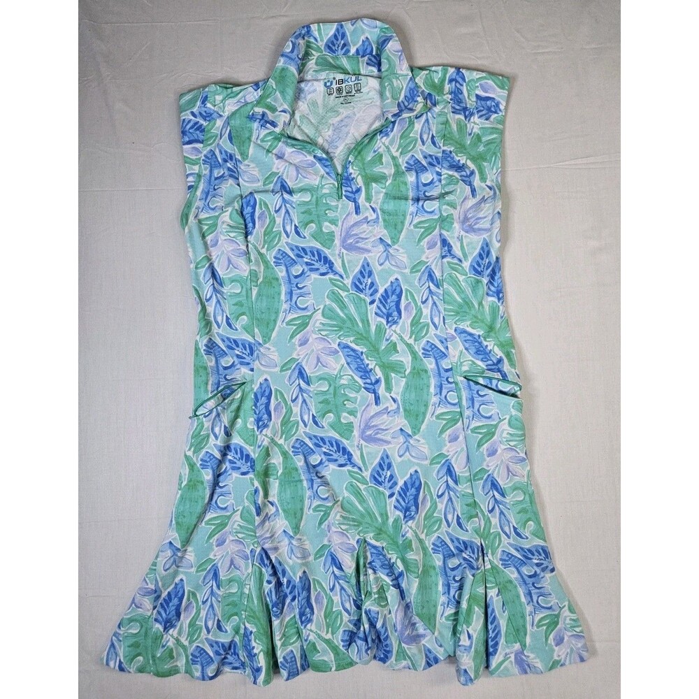 IBKUL Dress Women's XL Blue Allison 1/4 Zip Flounce Hem Sleeveless Polo Pockets